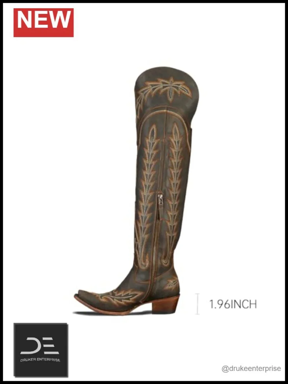 Over the Knee Cowgirl Boots Embroidered Chunky Heel Faux Leather Western Thigh